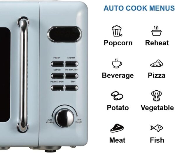 Emerson MWR7020BL Retro Compact Countertop Microwave Oven with Button Control & LED Display - Image 3