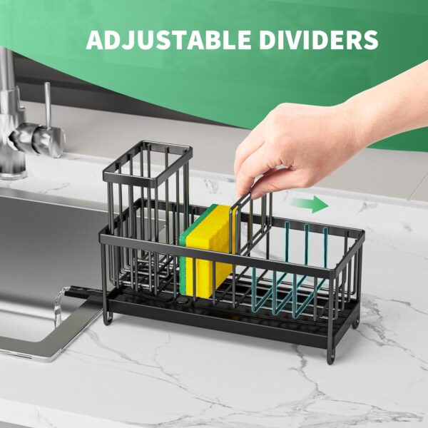 Cisily Sponge Holder for Kitchen Sink, Sink Caddy with High Brush Holder, Kitchen Sink Organizer Countertop Rustproof 304 Stainless Steel , Soap Dispenser Kitchen Organizers and Storage Essentials - Image 4