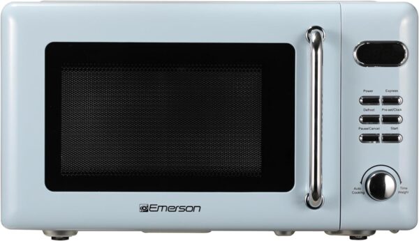 Emerson MWR7020BL Retro Compact Countertop Microwave Oven with Button Control & LED Display
