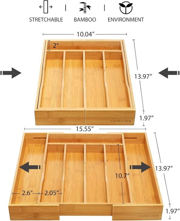 Expandable Bamboo Kitchen Drawer Organizer for Cutlery and Utensils - Image 2