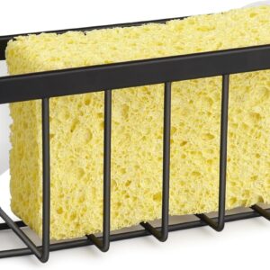 Sponge Holder for Kitchen Sink Suction, Stainless Steel Sponge Holder for Sponges, Scrubbers, Soap, Kitchen, Bathroom, Black