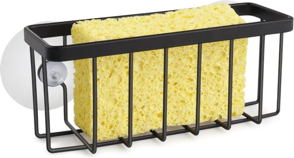 Sponge Holder for Kitchen Sink Suction, Stainless Steel Sponge Holder for Sponges, Scrubbers, Soap, Kitchen, Bathroom, Black