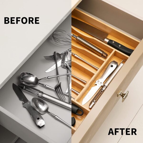 Expandable Bamboo Kitchen Drawer Organizer for Cutlery and Utensils - Image 4