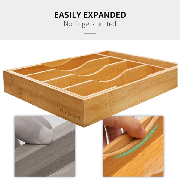 Expandable Bamboo Kitchen Drawer Organizer for Cutlery and Utensils - Image 5