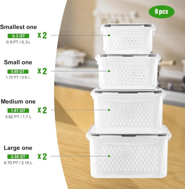 4 PCS Fruit Storage Containers for Fridge with Removable Colander - Image 2