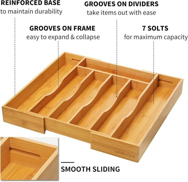 Expandable Bamboo Kitchen Drawer Organizer for Cutlery and Utensils - Image 3