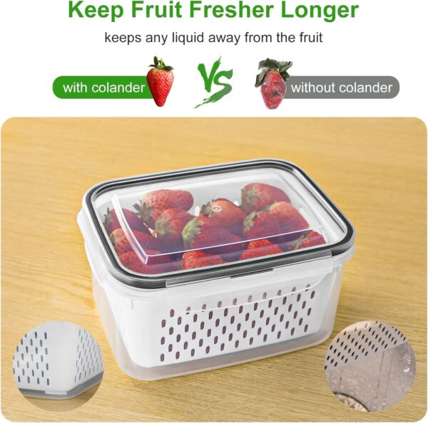 4 PCS Fruit Storage Containers for Fridge with Removable Colander - Image 3