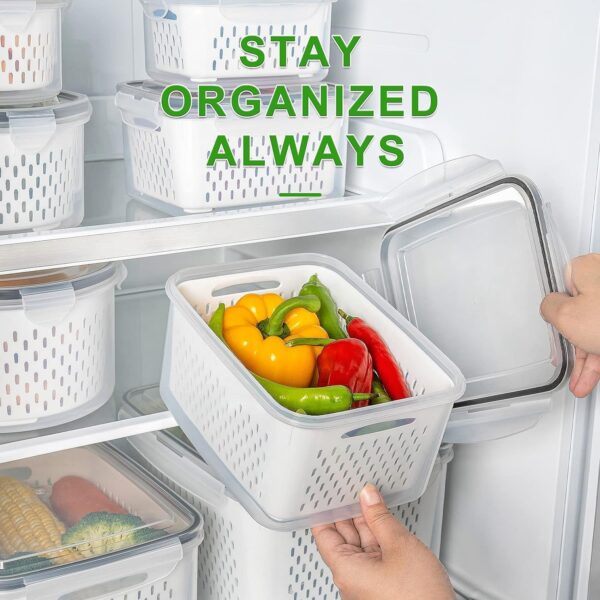 4 PCS Fruit Storage Containers for Fridge with Removable Colander - Image 6