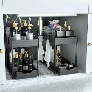 2 Tier Multi-Purpose Bath Collection Baskets for Bathroom (Black)