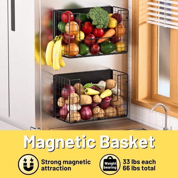 Magnetic Shelf for Fridge with Wood Lid, Fruit Potato and Onion Storage Bins - Image 2