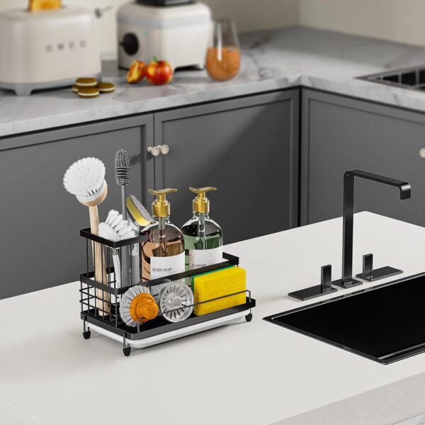 Cisily Kitchen Sink Caddy Organizer, Rustproof Non-Slip Soap Dish Dispenser Brush, Sponge Holder for Kitchen Sink, Kitchen Organization and Storage, - Image 6