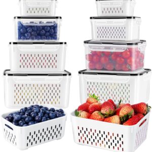 4 PCS Fruit Storage Containers for Fridge with Removable Colander