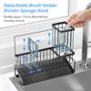 Kitchen Sink Caddy Sponge Holder for Kitchen Sink SUS304 Stainless Steel Rack with High Brush Holder Smiley Face Sponge Hook Towel Holder and Divider Gadgets Organizer for Counter - Image 4