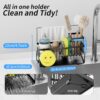 Kitchen Sink Caddy Sponge Holder for Kitchen Sink SUS304 Stainless Steel Rack with High Brush Holder Smiley Face Sponge Hook Towel Holder and Divider Gadgets Organizer for Counter - Image 3