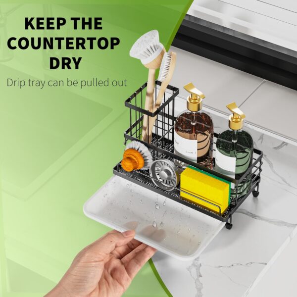 Cisily Kitchen Sink Caddy Organizer, Rustproof Non-Slip Soap Dish Dispenser Brush, Sponge Holder for Kitchen Sink, Kitchen Organization and Storage, - Image 4