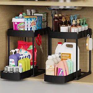 2 Pack Multi-Purpose Pull-Out Storage Organizers, Under Sink Organizers and Storage for Bathroom & Kitchen,