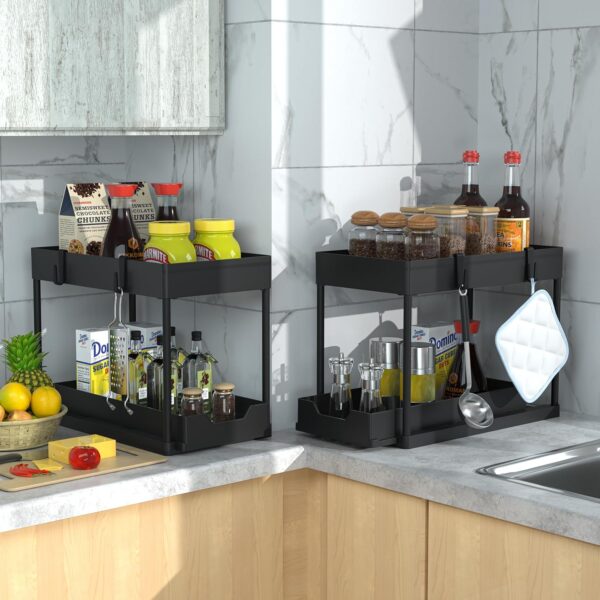 2 Tier Multi-Purpose Bath Collection Baskets for Bathroom (Black) - Image 7