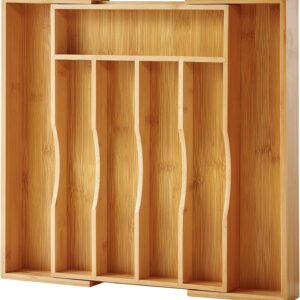 Expandable Bamboo Kitchen Drawer Organizer for Cutlery and Utensils