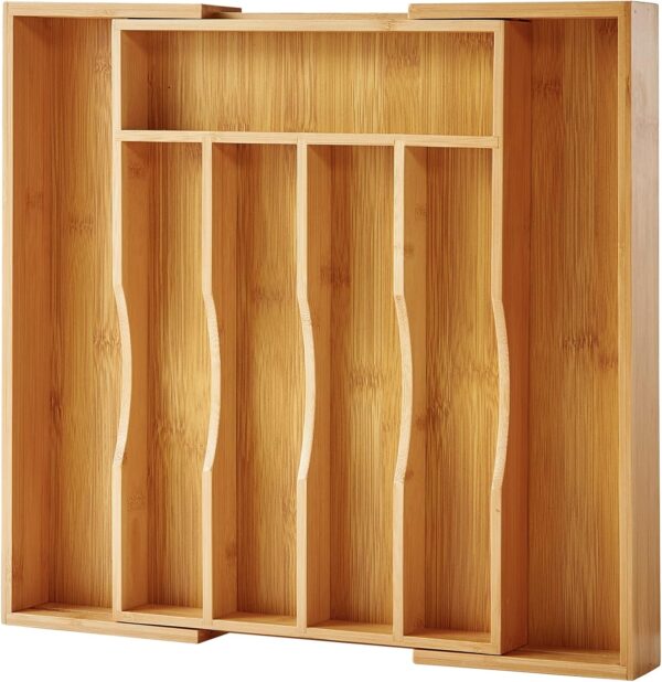Expandable Bamboo Kitchen Drawer Organizer for Cutlery and Utensils