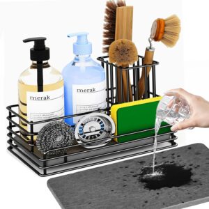 Yofidra Kitchen Sink Caddy: Sink Sponge with Instant Drying Stone, Metal Stainless Steel Dish Sponge Holder Basket for Sponges, Scrubbers, Soap, 9.5
