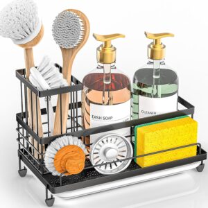 Cisily Kitchen Sink Caddy Organizer, Rustproof Non-Slip Soap Dish Dispenser Brush, Sponge Holder for Kitchen Sink, Kitchen Organization and Storage,