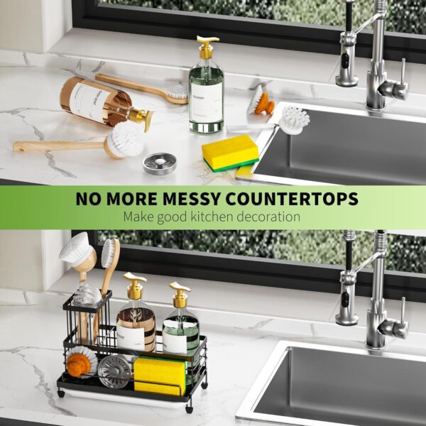 Cisily Kitchen Sink Caddy Organizer, Rustproof Non-Slip Soap Dish Dispenser Brush, Sponge Holder for Kitchen Sink, Kitchen Organization and Storage, - Image 5