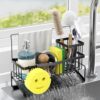 Kitchen Sink Caddy Sponge Holder for Kitchen Sink SUS304 Stainless Steel Rack with High Brush Holder Smiley Face Sponge Hook Towel Holder and Divider Gadgets Organizer for Counter