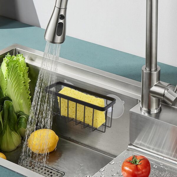 Sponge Holder for Kitchen Sink Suction, Stainless Steel Sponge Holder for Sponges, Scrubbers, Soap, Kitchen, Bathroom, Black - Image 5