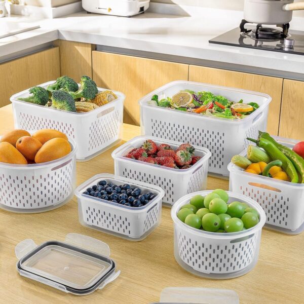 4 PCS Fruit Storage Containers for Fridge with Removable Colander - Image 5