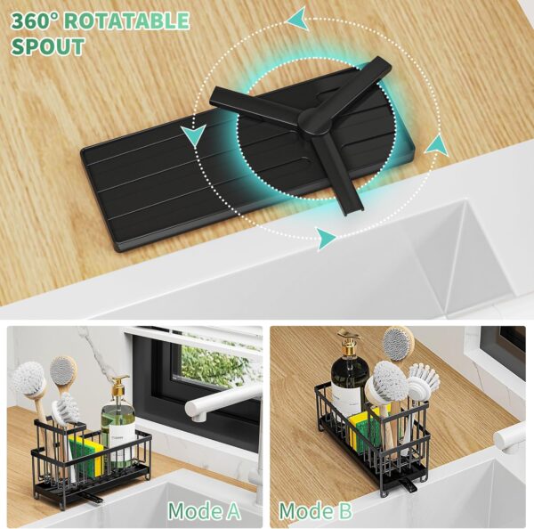Cisily Sponge Holder for Kitchen Sink, Sink Caddy with High Brush Holder, Kitchen Sink Organizer Countertop Rustproof 304 Stainless Steel , Soap Dispenser Kitchen Organizers and Storage Essentials - Image 2