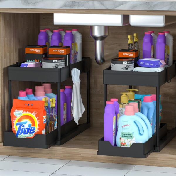 2 Tier Multi-Purpose Bath Collection Baskets for Bathroom (Black) - Image 4
