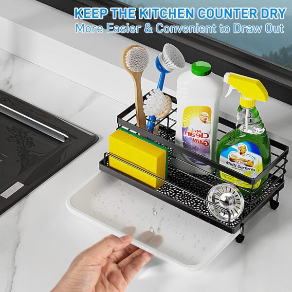 Cisily Sponge Holder for Kitchen, Sink Organizer with Drip Tray, Rustproof and Non-Slip, Sponge Holder, (Matte Black) - Image 3