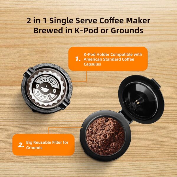 Mini Single Serve Coffee Maker for K Cup and Ground Coffee - Image 2