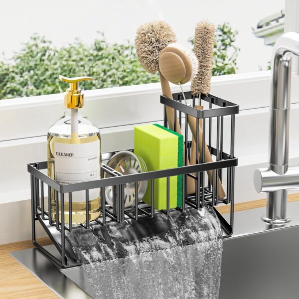 Cisily Sink Caddy, Sponge Holder for Kitchen Sink with High Brush Holder