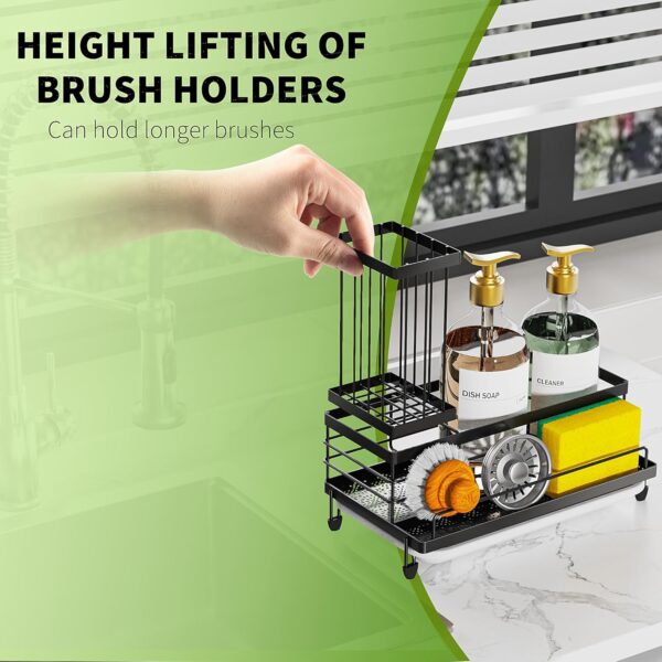 Cisily Kitchen Sink Caddy Organizer, Rustproof Non-Slip Soap Dish Dispenser Brush, Sponge Holder for Kitchen Sink, Kitchen Organization and Storage, - Image 2