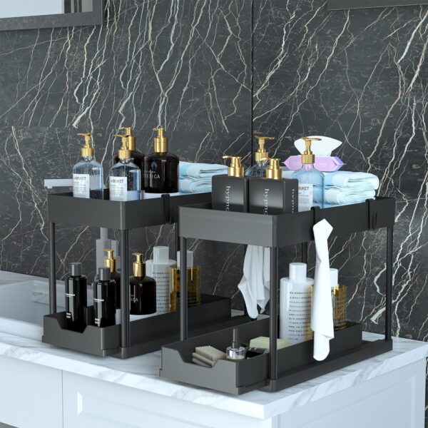 2 Tier Multi-Purpose Bath Collection Baskets for Bathroom (Black) - Image 6